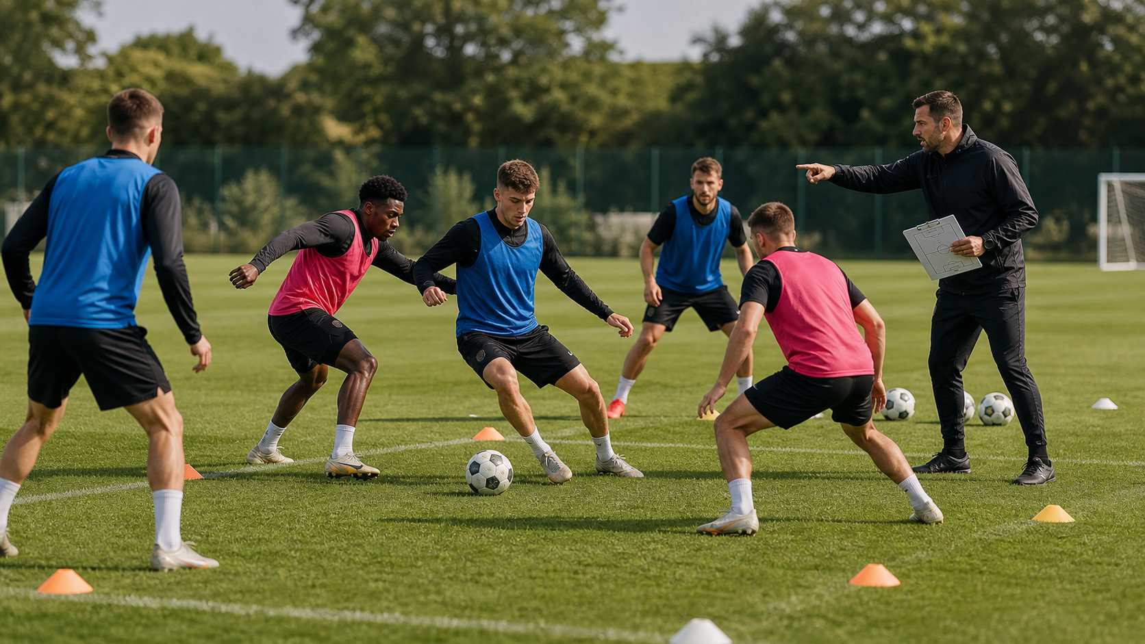 Pressing-Drill mit Spielern und Traineranweisung.